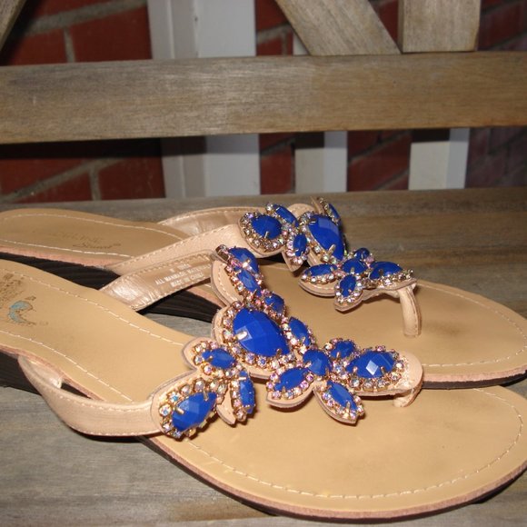COBALT BLUE GEM FLIP FLOPS/SANDALS SIZE 10M - Picture 4 of 5